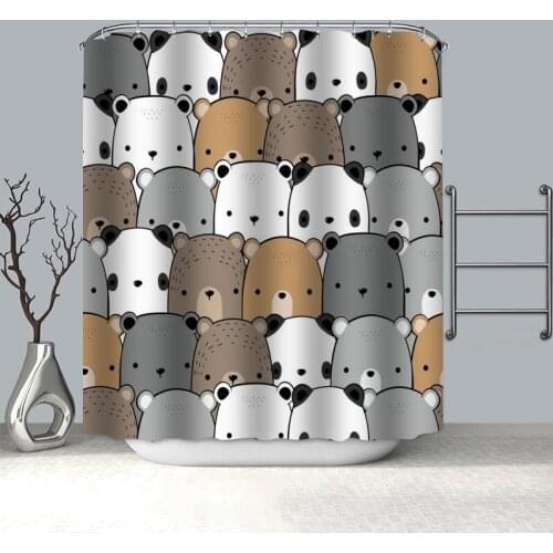 Custom Cartoon Bear Shower Curtain Modern Style Set Hook Natural Landscape Home Decoration Bathroom Curtains Frabic Print