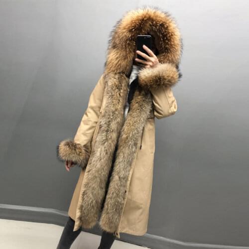 Real fur parka Raccoon dog fur collar Womens winter jackets long fur coat real rabbit fur lining warm winter coat QD.YISHANG