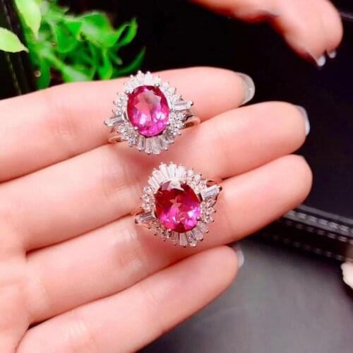 Natural Topaz Rings For Women Fine Jewelry S925 Sterling Silver 8*10mm Pink Oval Gemstone Bridal Wedding Propose Ring