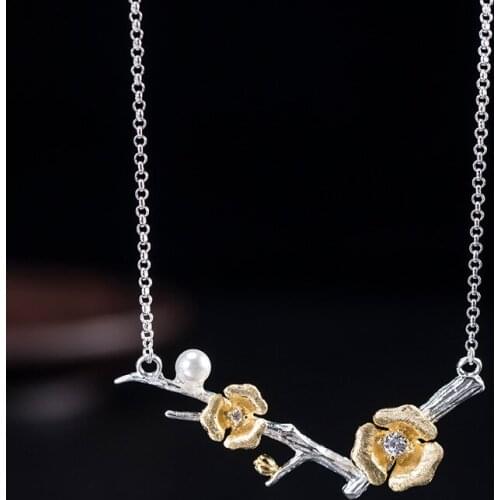 Plum Blossom Pearl Pendant Necklaces Real 925 Sterling Silver Jewelry For Women Exquisite anniversary Jewelry