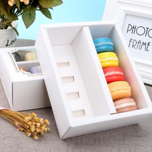 10pcs Macarons Storage Box Dessert White Paper Packaging Cake Carriers Containers with Clear Window for Mini Donut Biscuits