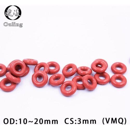 10PC/lot Red Silicone Ring Silicon/VMQ O ring 3mm Thickness OD10/11/12/13/14/15/16/17/18/19/20*3mm Rubber O-Ring Seal Gaskets