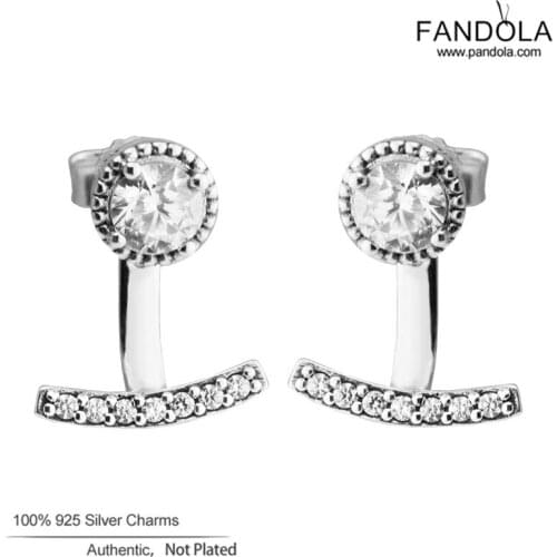 100% 925 Sterling Silver Stud Earrings Trendy Clear CZ Abstract Elegance Women Earring Original Fine Jewelry Female Brincos