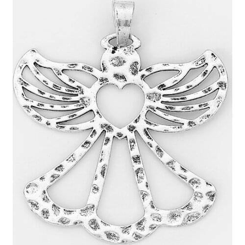 2pcs Large Hollow Open Heart Fairy Angel Hammered Pendant For Diy Necklace Jewelry Making Findings 71x70mm