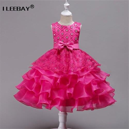 2018 Girls Pearl Lace Wedding Dress Children Princess Formal Party Dresses Girls Bridesmaid Vestidos Christmas Costume For Girls