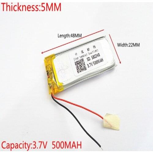 5pcs 3.7V,500mAH,502248 PLIB; polymer lithium ion / Li-ion battery for GPS,mp3,mp4,mp5,dvd,bluetooth,model toy mobile bluetoo