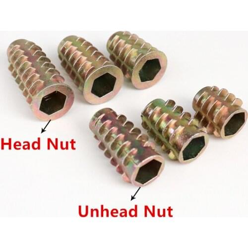 50pcs/lot Hex Drive Unhead / Head Nuts M4 M5 M6 M8 M10 Zinc Alloy Furniture Nuts Thread For Wood Insert