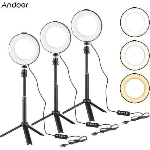 Andoer 6 Inch LED Ring Light Kit with Tripod Ballhead for Live Streaming Video Lighting Product Photography LED Ring Light