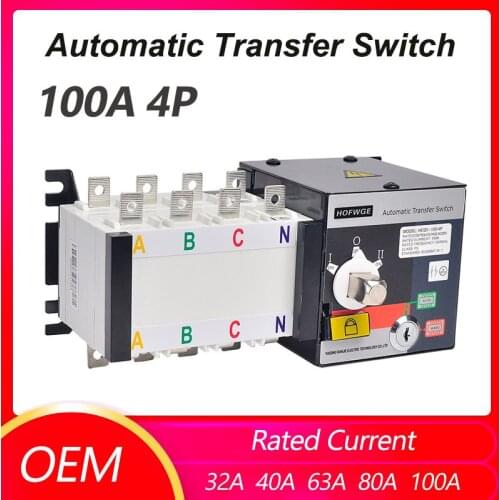 HCQ1-100 Dual Power Automatic Transfer Switch 4P 100A PC Grade 380v Circuit Breaker Isolation type ATS