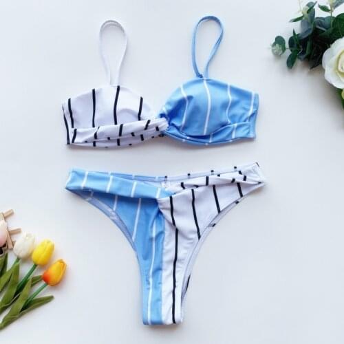 Two piece bikini brazil sexy sling stripe beachwear swimwear set Leopard print ladies tankini Swimming suit women bathing suit