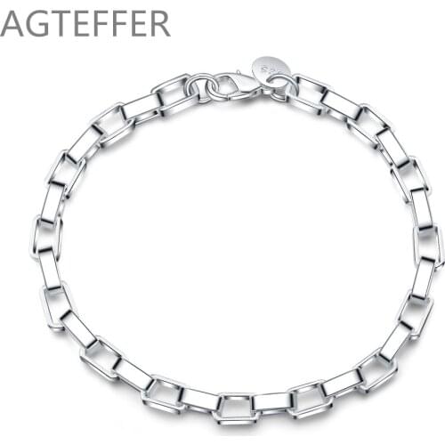AGTEFFER 925 Sterling Silver Big Long Lattice Bracelet For Women Wedding Engagement Party Fashion Jewelry