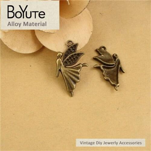 BoYuTe (80 Pieces/Lot) 29*18MM Antique Bronze Plated Metal Fairy Angel Pendant Charms for Jewelry Making Diy Handmade