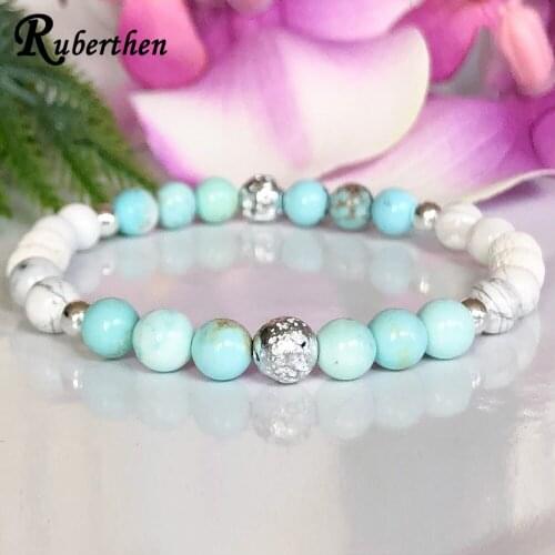 Ruberthen Tur-quoise Essential Oil Diffuser Bracelet Calming Aromatherapy Jewelry Ntural Lava Stone Energy Bracelet