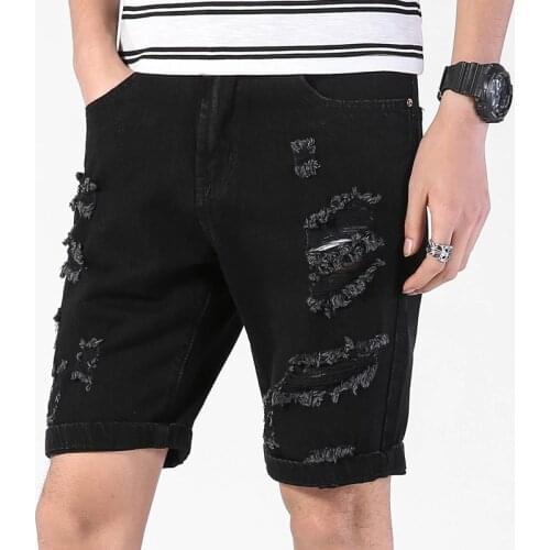 Pantalon Hombre Denim Shorts Knee Length Short Straight Pants Men Ripped Jeans Homme Summer Casual Shorts Men
