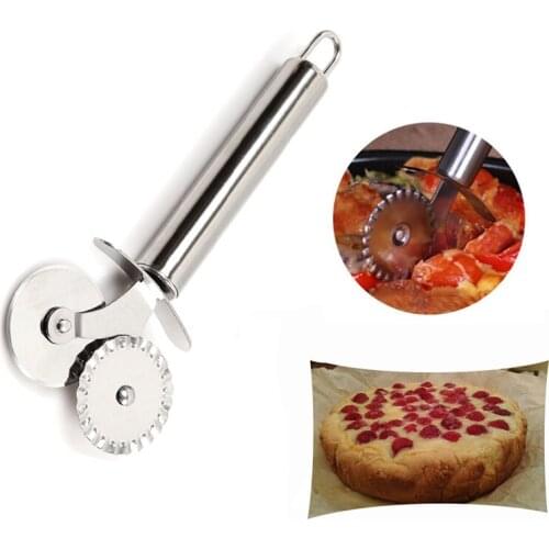 Stainless Steel Double Roller Pizza Knife Cutter Pastry Pasta Dough Crimper Round Hob Lace Wheel Kitchen Tools IC678612