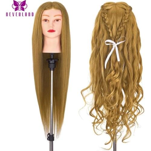 NEVERLAND 22'' 90% Real Hair Female Training Mannequin Head for Curling Hairdressers Salon Practice Wig Doll Head with Stand