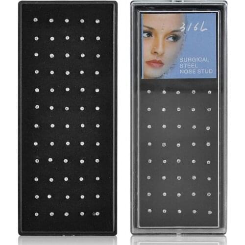 60pcs/pack 316l Surgical Steel Nose Rings & Studs Mix Colors Crystal Rhinestone Body Jewelry Piercing Indian Nose Ring