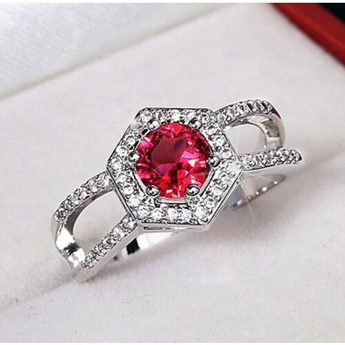 Women Rings Silver Plated Six Prongs Red Cubic Zirconia Rings Banquet Wedding Couple Rings Fashion Jewelry Give Girlfriend Gift