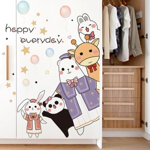 Creative Cartoon Wall Stickers for Nursery Kids Room Bedroom Decor Cute Door Wardrobe Mural Home Decor Self Adhesive Wallpaper