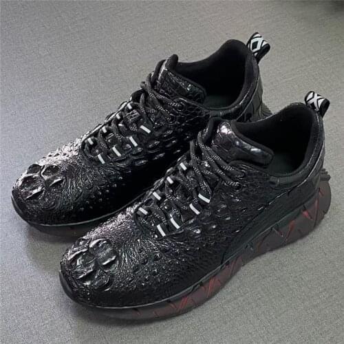 Authentic True Crocodile Skin Mens Casual Walking Sneakers Genuine Real Alligator Leather Soft Sole Male Lace-up Footwear Shoes