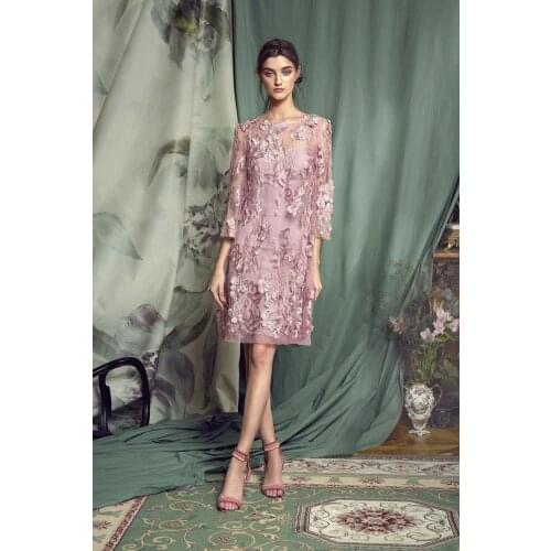 2019 Mother of the Bride Dresses Lace Appliques Long Sleeves 2 Pieces Suits Evening Gowns Knee-Length Wedding Guest Dress