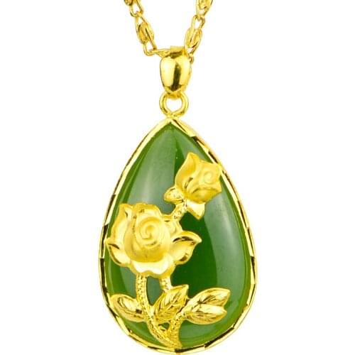 PENDANT INLAID GOLD JASPER PENDANT GOLD INLAID JADE ROSE MODEL FEMALE JADE PENDANT