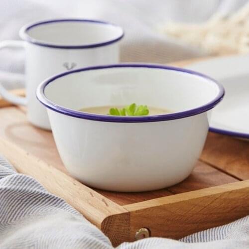 Salad Bowl Noodle Rice Bowl Snack Fruit Bowls Durable Vintage Enamel Multifunctional Soup Plate Food Container Kitchen Tableware