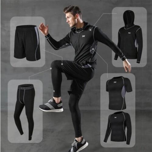 Mens Tracksuit 5 Pcs/Set Gym Fitness Compression Sports Suit Clothes Running Jogging Sport Wear Exercise Workout Tights