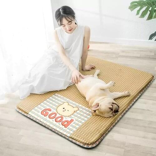 Natural Cool Breathable Dry Rattan Mats Filled With High Elasticity Sponge Thickened Non-slip Square Cat Mat подушк Pet Supplies