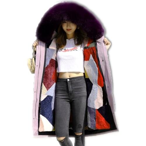 Real Fur Jackets Coats Woman Winter 2020 New Womens Mid-length Fox Fur Collar Parkas Colorful Sheep Fur Liner Plus Size Jacket