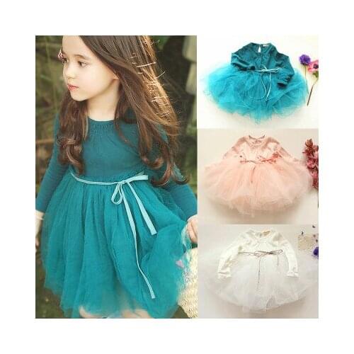 Autumn 4-8 years old childrens clothing new Korean girls baby long-sleeved dress net yarn lace princess baby fluffy drees