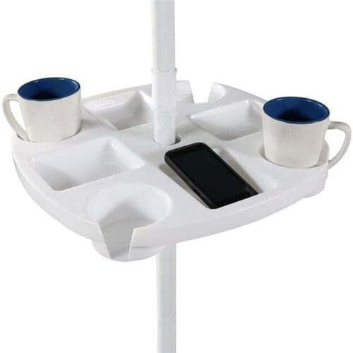 Outdoor Beach Umbrella Table with 4 Cup Holders and 4 Snack Compartments Plastic Tray for Garden Beach Patio Umbrellas