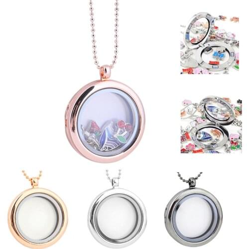 1pc Round magnetic glass floating charm locket Memory photo Round Locket Pendant Necklace