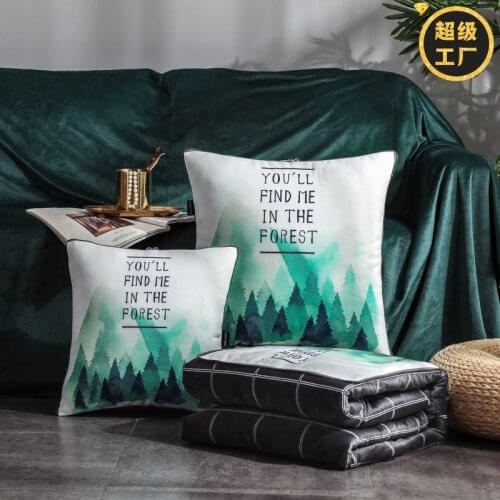 Pillow Quilt 2 In 1 Office Nap Blanket Sofa Cushion Air Conditioner Summer Double-sided Plant Portable Foldable Patchwork Quilt