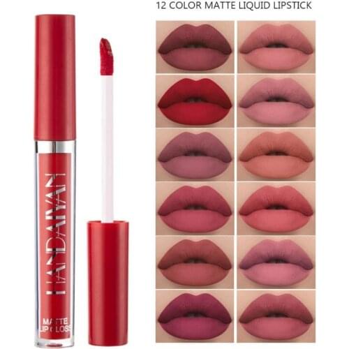 12 Colors Lipsticks Women Cosmetics Matte Sexy Long Lasting Waterproof Non-stick Cup Easy To Color Smooth Lip Gloss Makeup