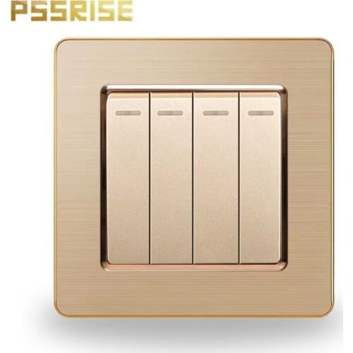 PSSRISE 4Gang 1 Way/2 Way Wall Switch Push-button Switch G11 Light Switch Stainless Steel Panel Fluorescent 16A AC 250V