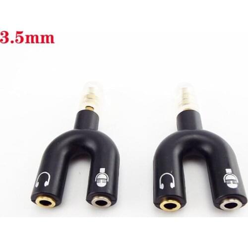 Earphone Connector 3.5mm Earphone Jack Splitter Adapter Portable U Shape 2 Female Stereo Splitter Black