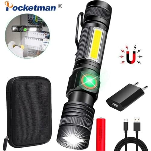 80000 Lumen LED Tactical Flashlight Rechargeable Flashlight Zoomable Torch with Cob Side light Emergency LED Light With Magnet