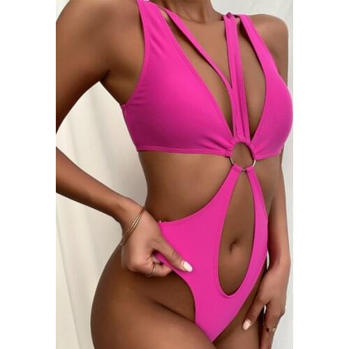 High Cut Sexy Swimwear One Piece Swimsuit Women Monokini Ring Trikini Bandage Bodysuit Swimming Suit Hollow Biquinis Feminino