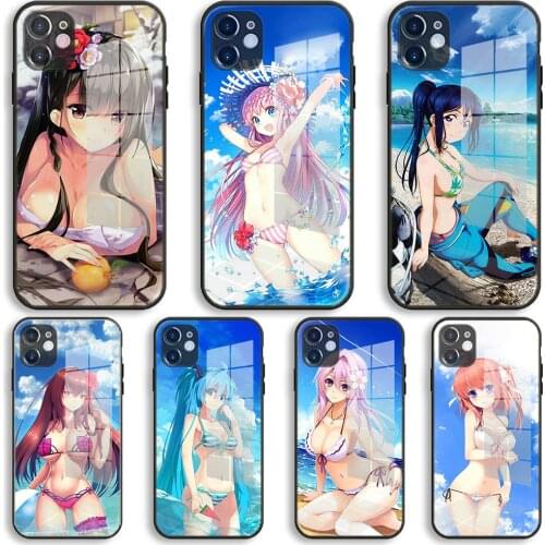 Bikini swimsuit comic girl Soft Glass Silicone Case For iPhone 12 11 Pro X XS Max XR 8 7 6 Plus SE 2020 S Mini Balck Cover