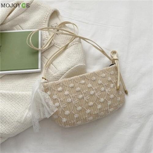 Female Summer Crossbody Bags Ladies Handmade Vintage Women Woven Lace Flower Embroidery Small Shoulder Crossbody Bag