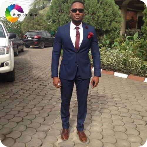 Navy Blue Wedding Men Suits Slim Fit Groom Wear Terno Tuxedos 2 Pieces (Jacket+Pants)Groomsmen Prom Suits Best Man Costume Homme