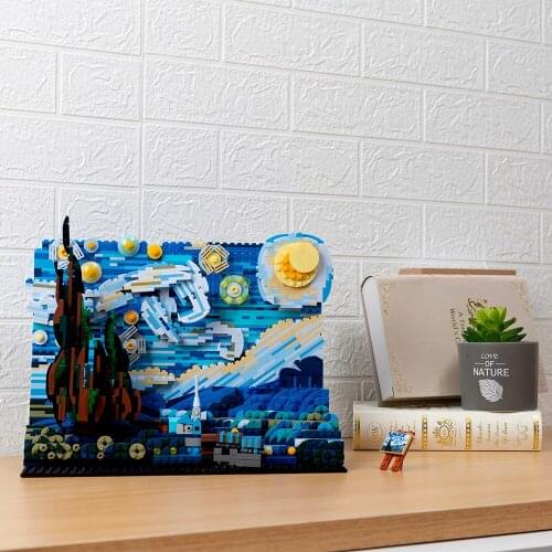 Creative Famous Painting Building Block Art Novelty and Quirky Assemblies Mosaic Starry Night Home Decoration Model Bricks Kit