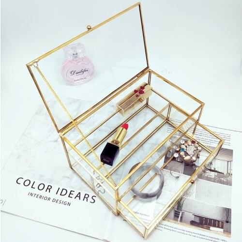 Vintage Glass Cosmetic Storage Box Drawer Organizer Desktop Dust Proof Cotton Swab Tissue Box Dressing Table Shelf Decor Holder