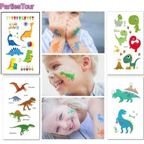 8Pcs Waterproof Temporary Tattoos Sticker For Kids Tiny Tatoos Realistic Fake Cute Arm Jurassic World Birthday Party Decorations