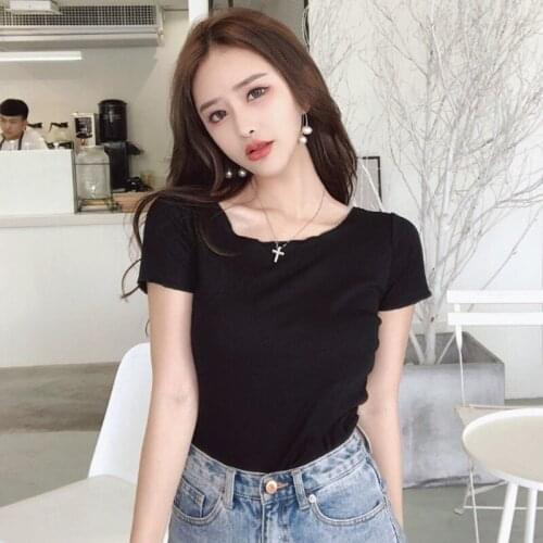 2020 Women Sexy Back Lace Up Bow T Shirt Ladies Slash Neck Short Sleeve Tops Fashion Female Slim Solid Color Backless Tees