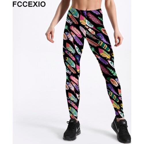 FCCEXIO 12% Spandex Sexy Cartoon Camouflage Sweet Candy Flowers Digital Printed Fitness Legging Women Slim Pant