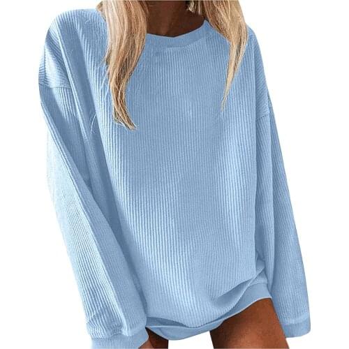 Womens Twill Tops Solid Color Long Sleeve Loose Casual Comfortable Pullover Sweatshirt Plus Size Autumn Keep Warm Streetwear