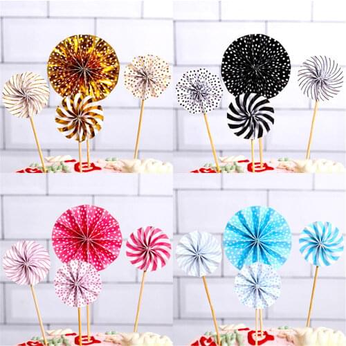 4Pcs/lot Mini Paper Fan Cake Topper Cupcake Toppers Kids Birthday Party Baby Shower Cake Decoration Cake Top Flag New Arrive