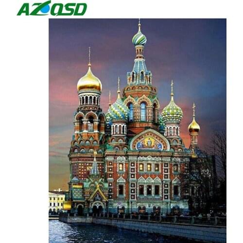 AZQSD Pictures By Numbers Landscape DIY Handmade Gift Oil Painting By Numbers On Canvas St. Petersburg Home Decoration